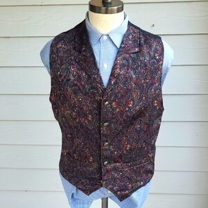 WAH MAKER Green Purple Red Floral Rayon Blend Western USA Sz L Full Button‎ Vest